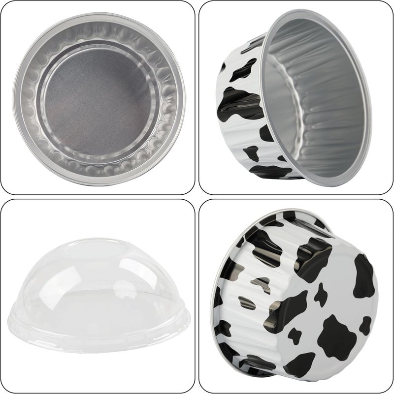 BAKINGPAK Aluminum Foil Baking Cups With Lids, 50pcs 4oz Disposable Ramekins Aluminum Pans Mini Cake Pans Cake Cups Thanksgiving, COW LINES, HG01AP125ACWX50 - Image 3